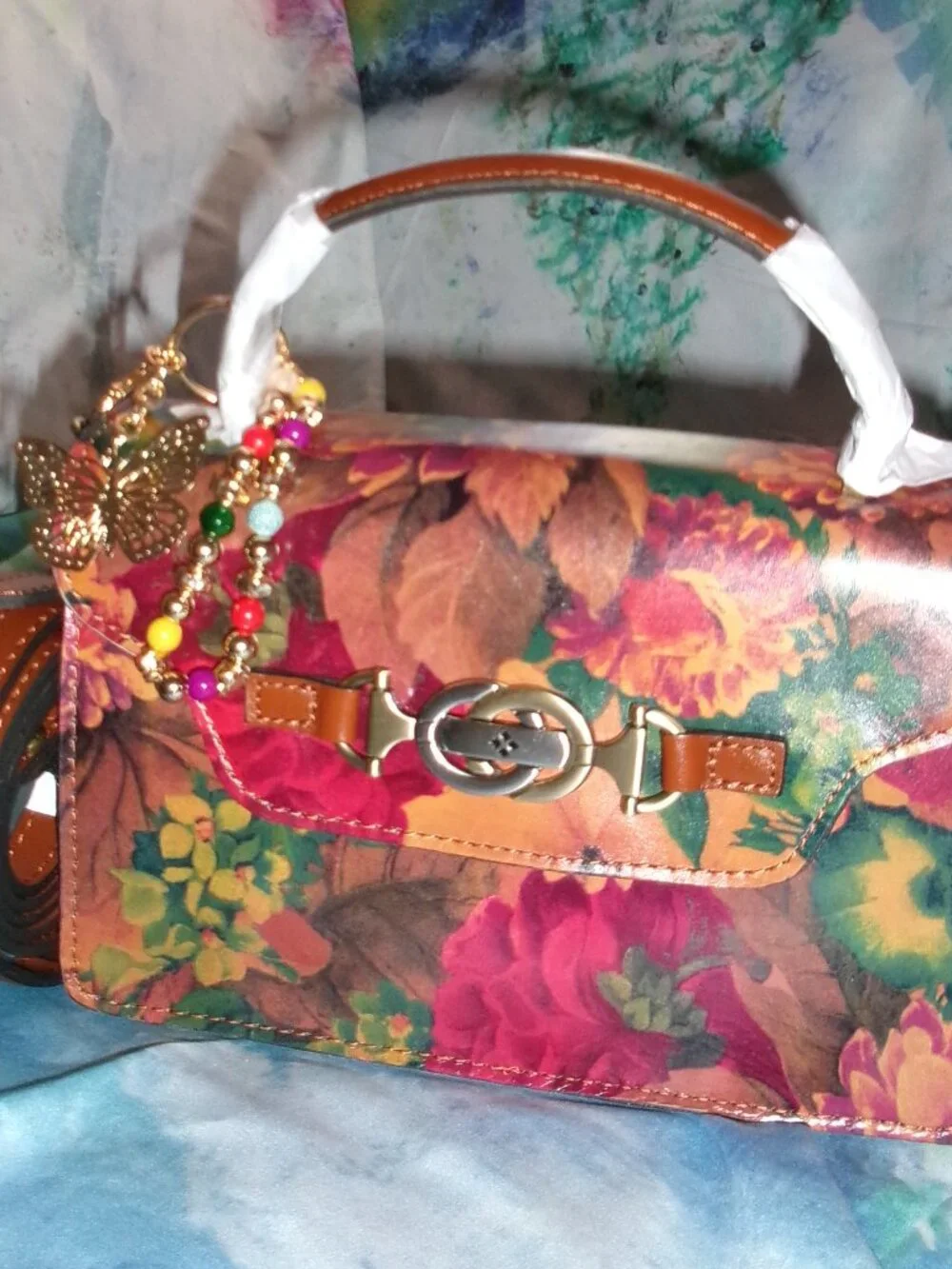 NWT Patricia Nash Floral Leather Porcili Satchel with Shoulder Strap